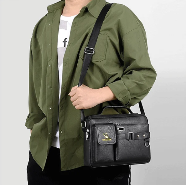 Men Pu Leather Shoulder Bag (Black)